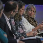 A panel at the OxIS 2019 launch: Vicki Nash, Katie O'Donovan, Ian Macrae, Liz Williams (right to left)